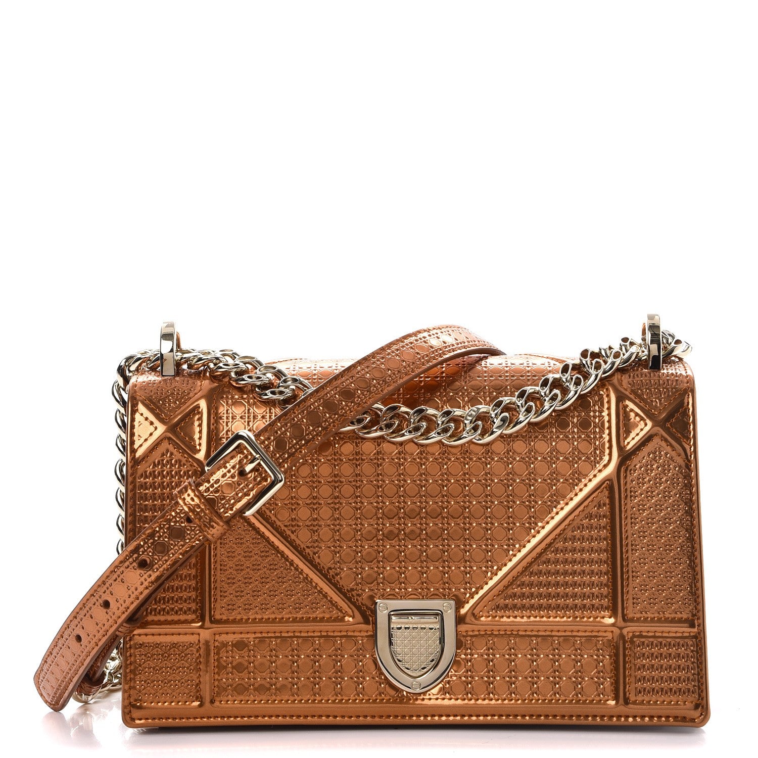 Christian Dior Metallic Patent Micro-Cannage Small Diorama Flap Bag Orange 1 of 8