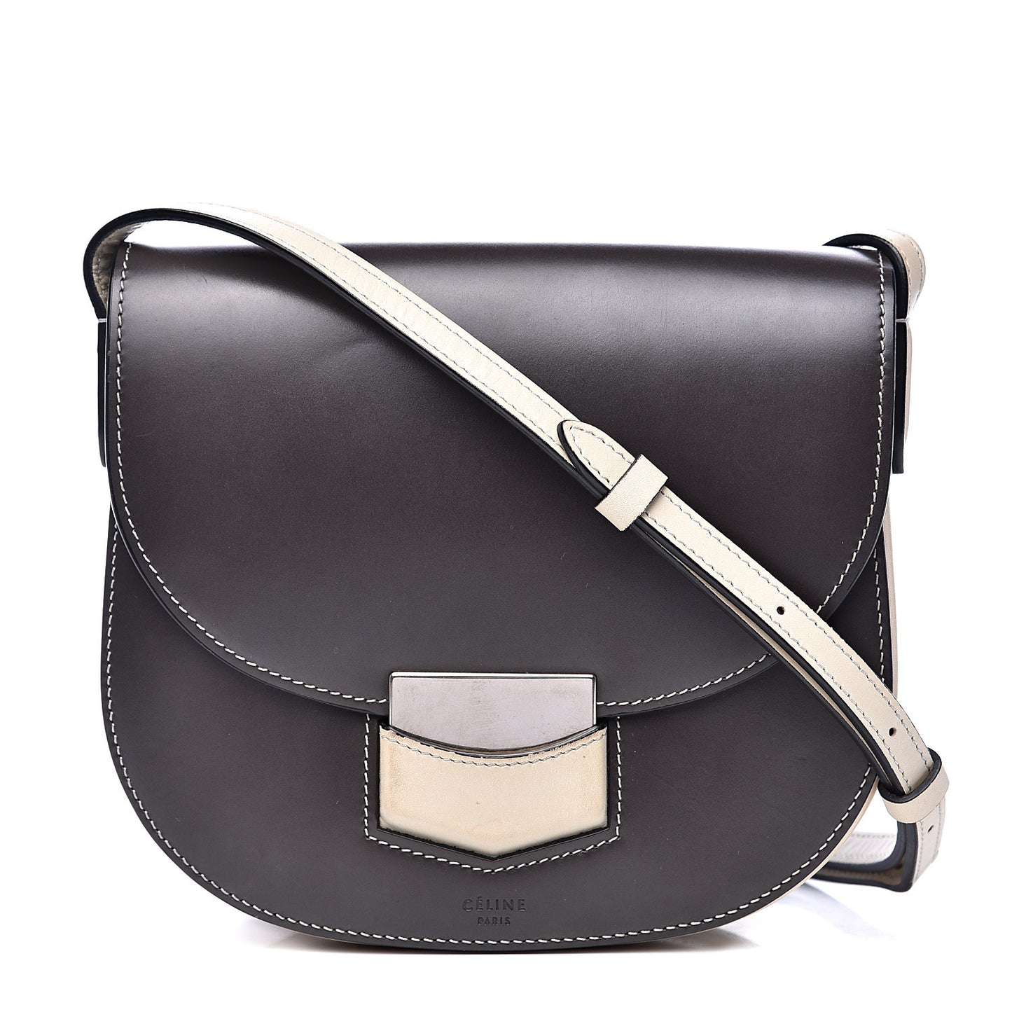 Glazed Calfskin Small Bi-Color Trotteur Dark Grey