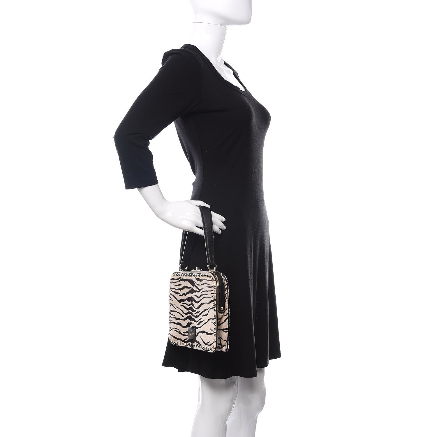 Valentino Garavani Pony Hair Zebra Rockstud Frame Bag Black Ivory 2 of 13