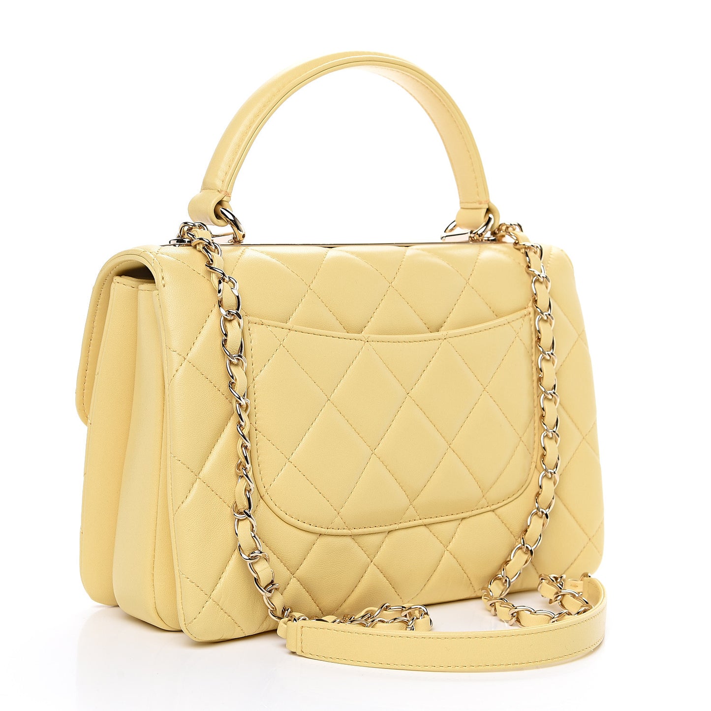 Lambskin Quilted Small Trendy CC Flap Dual Handle Bag Yellow
