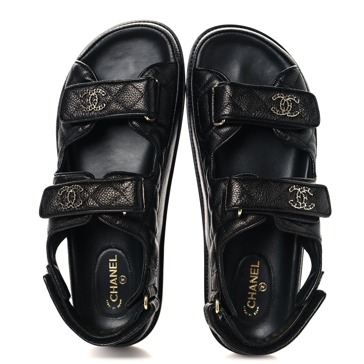 Chanel Grained Calfskin Velcro Dad Sandals 39.5 Black 2 of 10