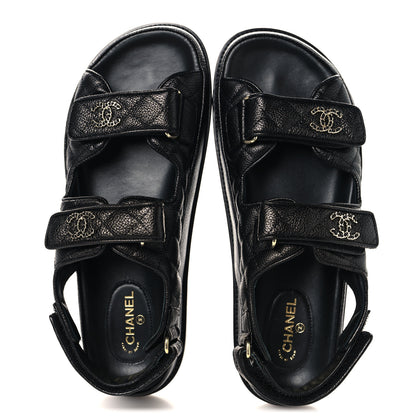 Chanel Grained Calfskin Velcro Dad Sandals 39.5 Black 2 of 10