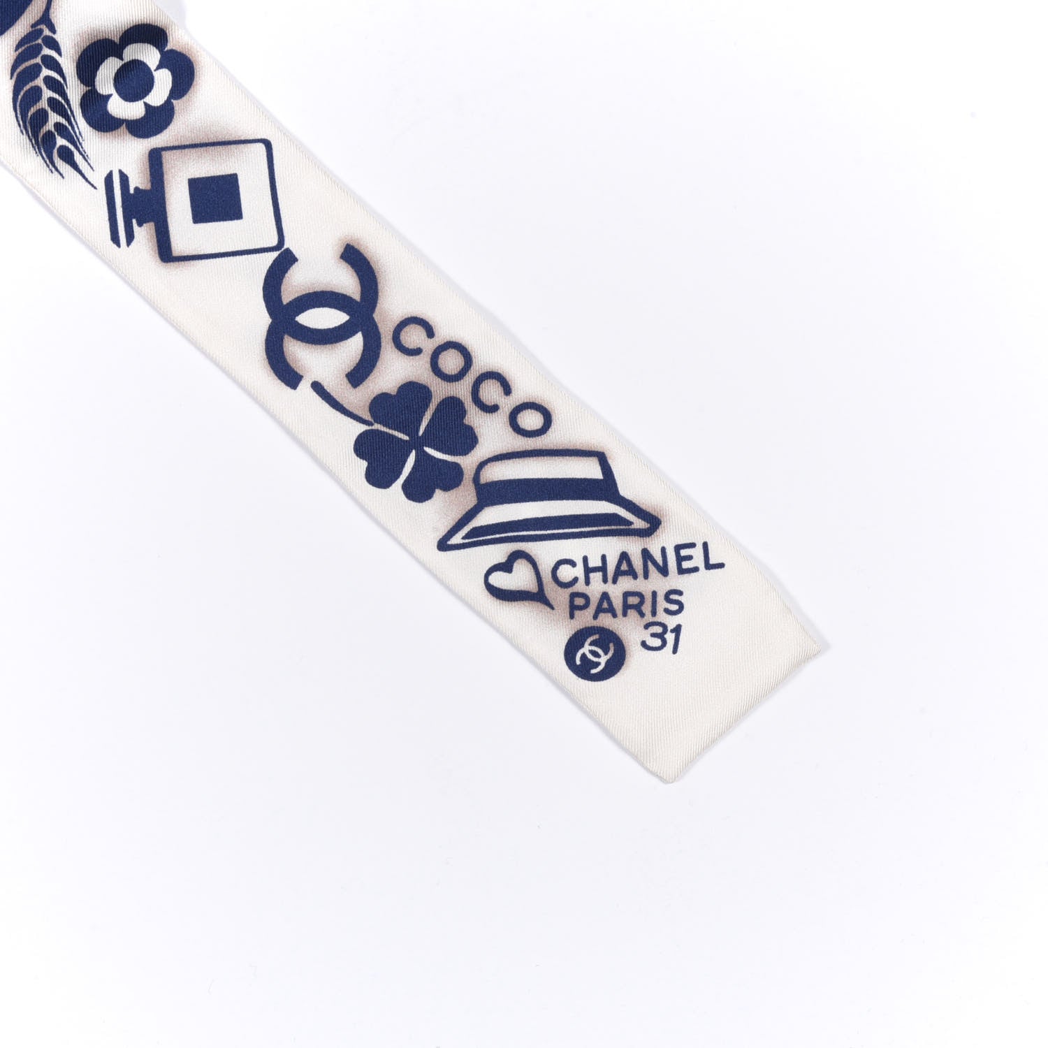 Chanel Silk CC Slim Bandeau Scarf White Blue 4 of 4