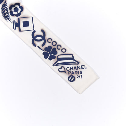 Chanel Silk CC Slim Bandeau Scarf White Blue 4 of 4