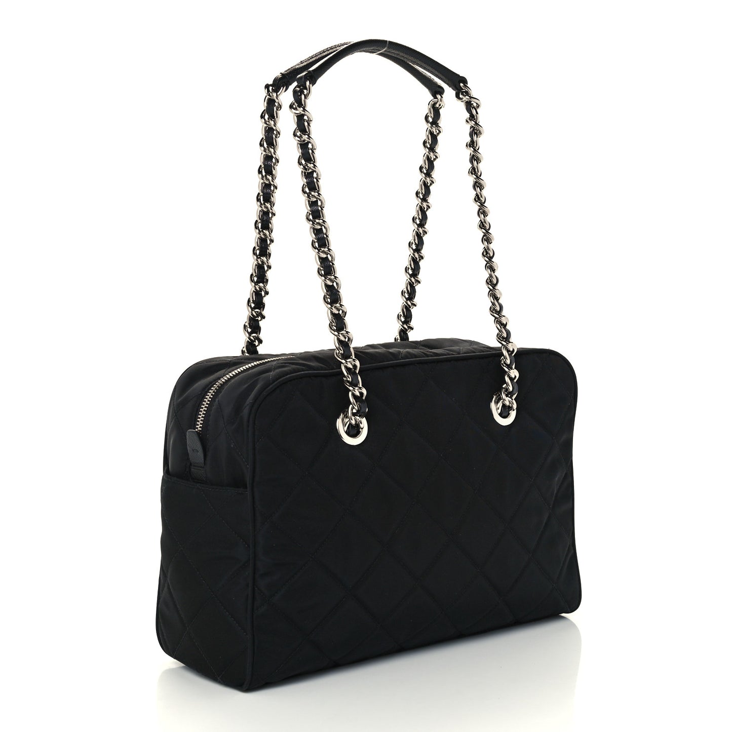 Nylon Tessuto Impuntu Quilted Shoulder Bag Black