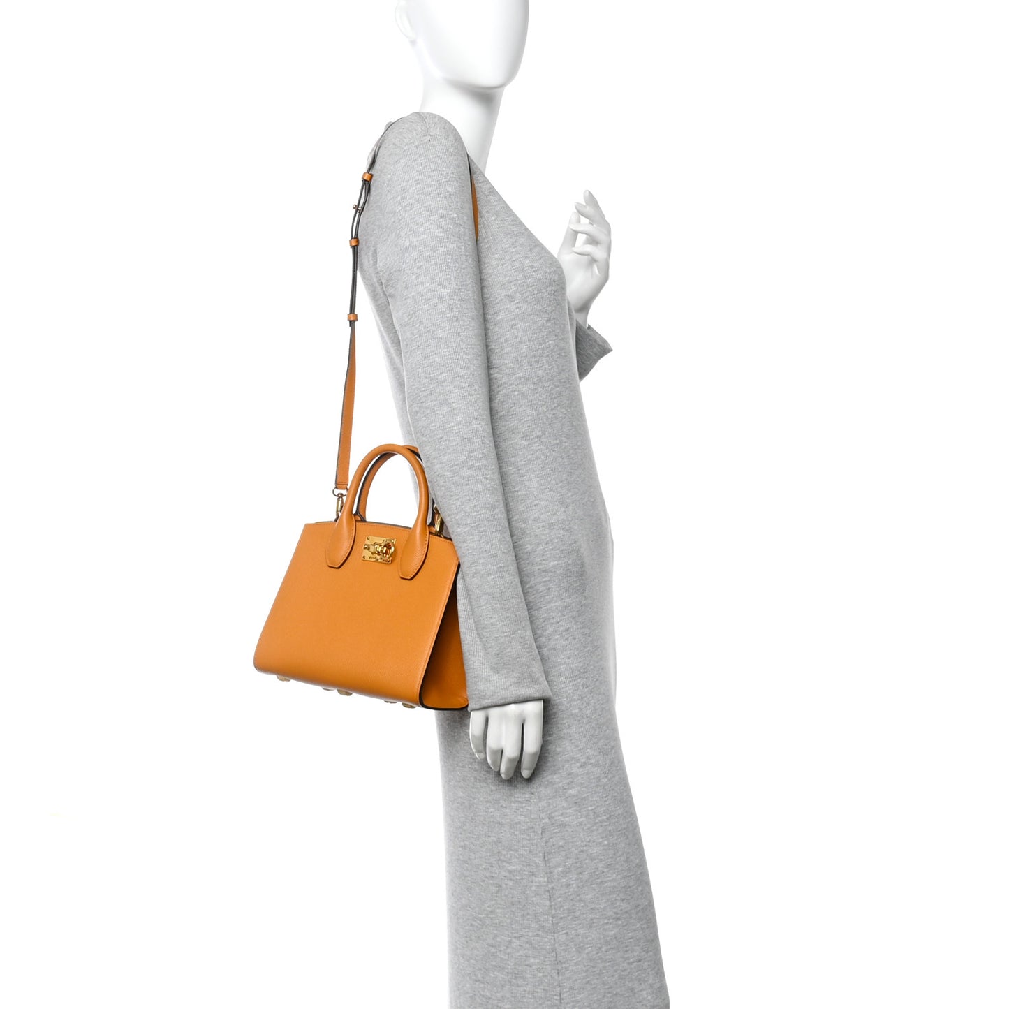 Hammered Calfskin Small The Studio Box Bag  Olivello