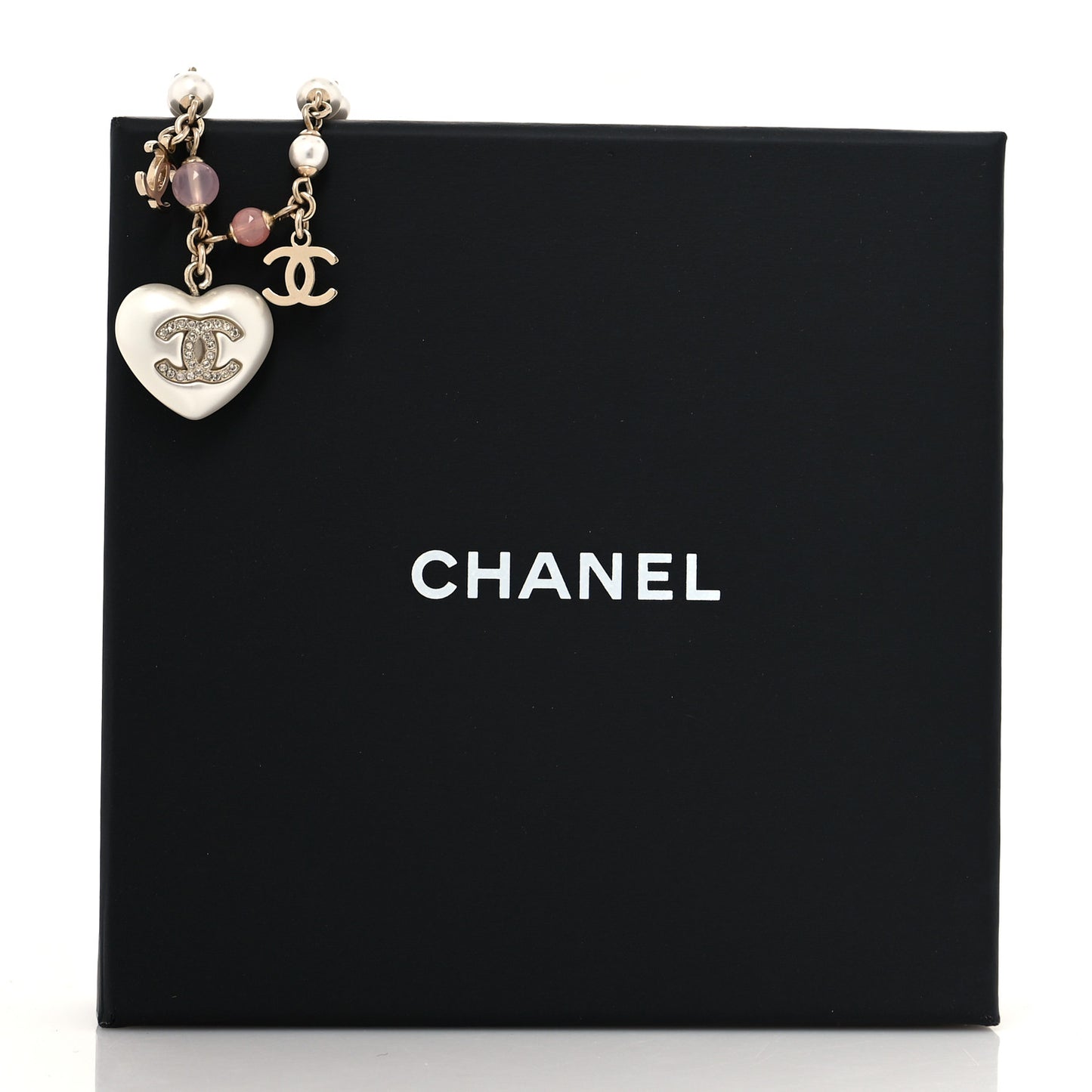Pearl Crystal CC Heart Bracelet Pearly White Pink Gold