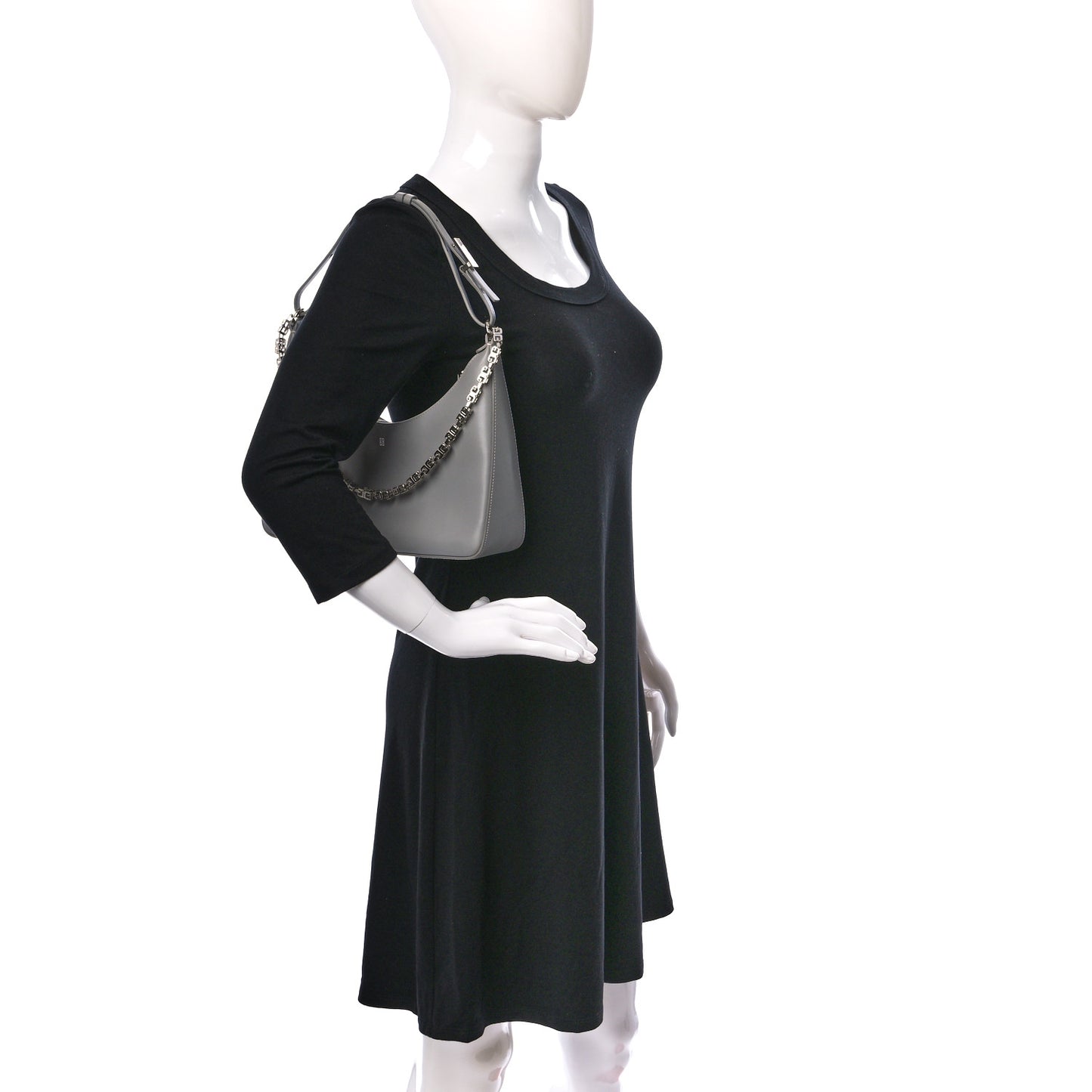 Smooth Calfskin Small Moon Cut Out Shoulder Bag Grey