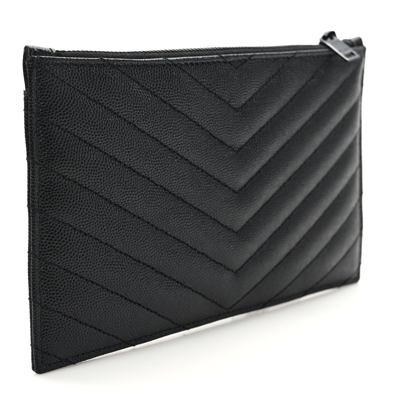 Saint Laurent Grain De Poudre Chevron Monogram Bill Pouch Black Black 3 of 9
