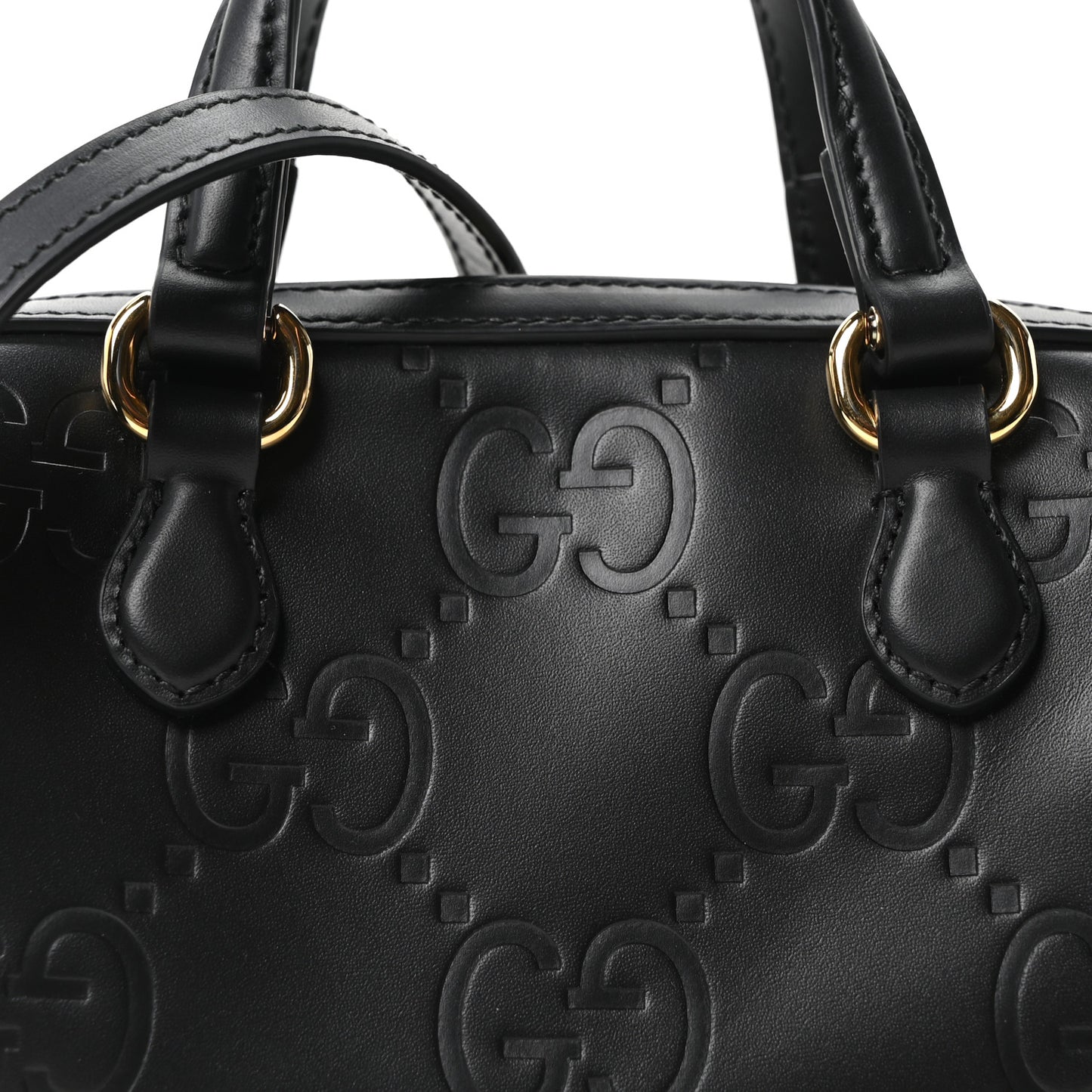 Calfskin Jumbo GG Embossed Super Mini Top Handle Bowler Bag Black