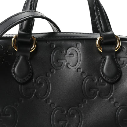 Gucci Calfskin Jumbo GG Embossed Super Mini Top Handle Bowler Bag Black 8 of 10