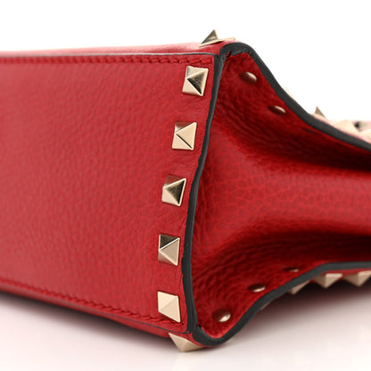 Valentino Garavani Pebbled Calfskin Medium Rockstud Top Handle Shoulder Bag Red 10 of 14
