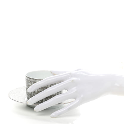 Hermes Porcelain Mosaique Au 24 Platine Tea Cup And Saucer Set Of 2 Platinum 2 of 12