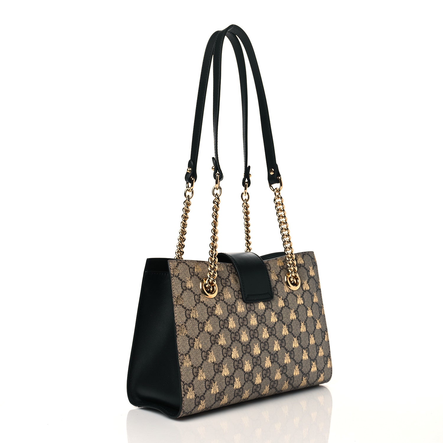 Gucci GG Supreme Monogram Bees Small Padlock Tote Beige Oro Black 3 of 11