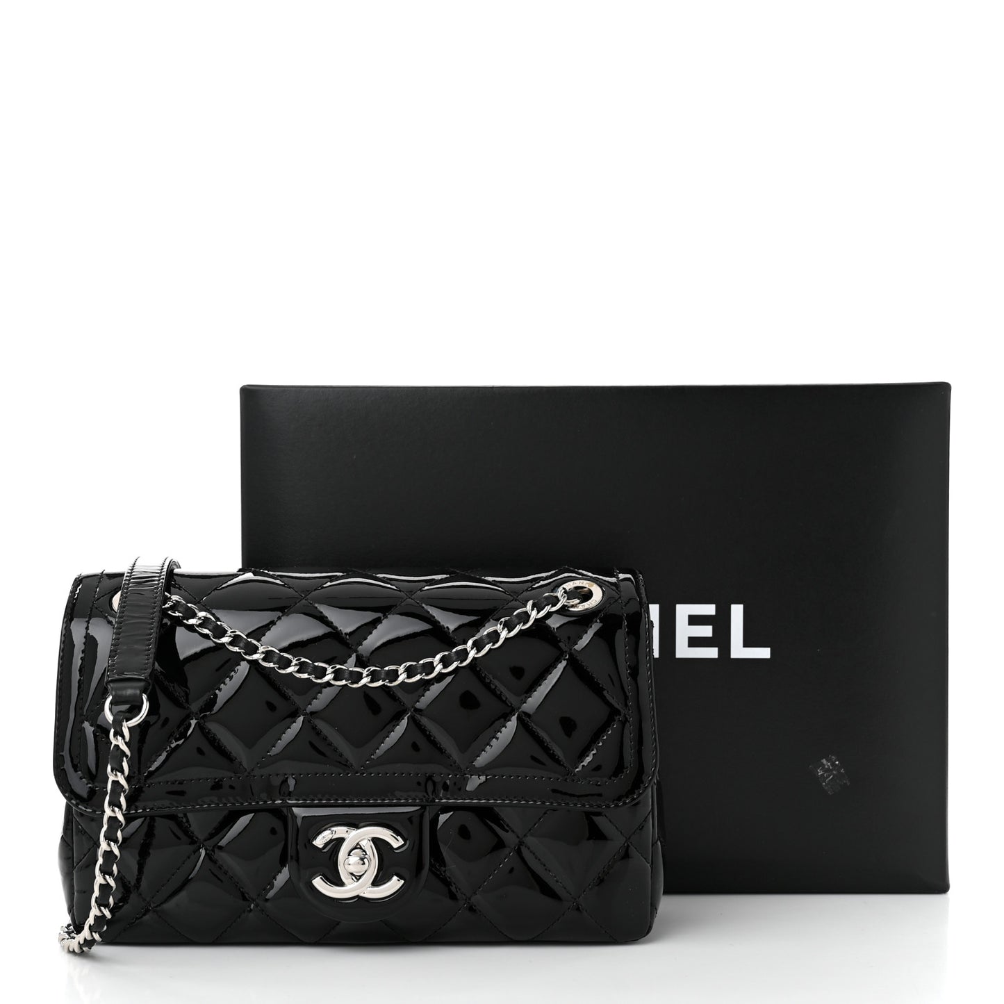 Patent Quilted Small Coco Shine Flap Black