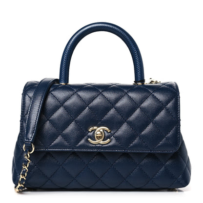 Chanel Caviar Quilted Lizard Embossed Mini Coco Handle Flap Navy Blue 1 of 9