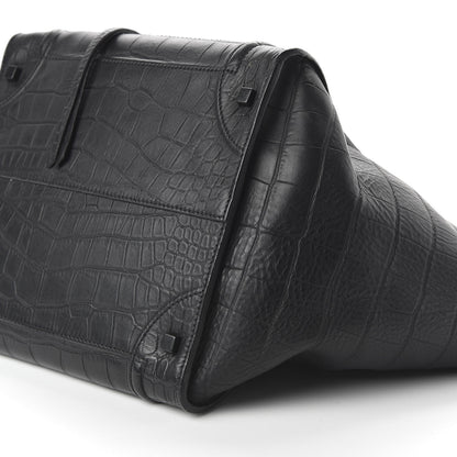 Celine Crocodile Embossed Calfskin Medium Phantom Luggage Black 7 of 9