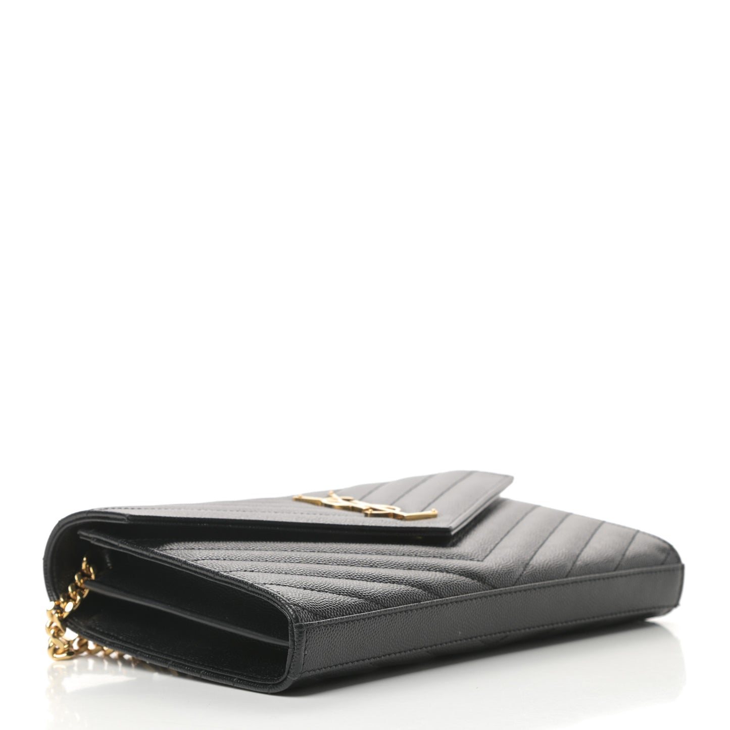 Grain De Poudre Matelasse Chevron Monogram Chain Wallet Black
