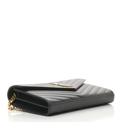 Saint Laurent Grain De Poudre Matelasse Chevron Monogram Chain Wallet Black 4 of 12