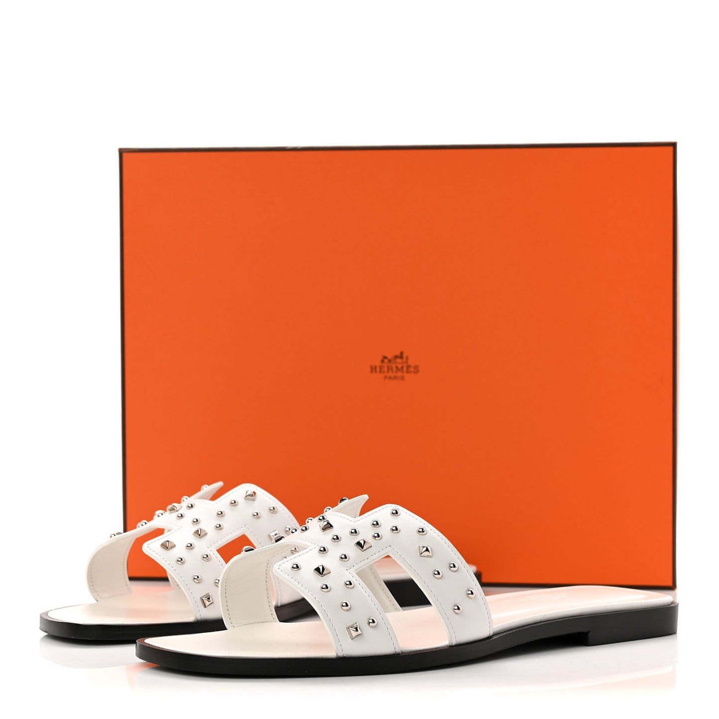 Calfskin Studded Oran Sandals 37.5 White