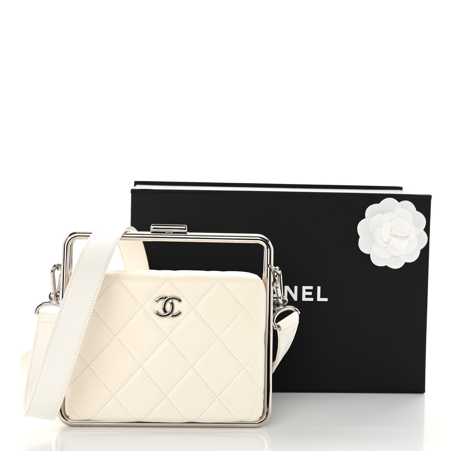 Chanel Quilted Lambskin Metal Bar Clutch Bag White 12 of 12