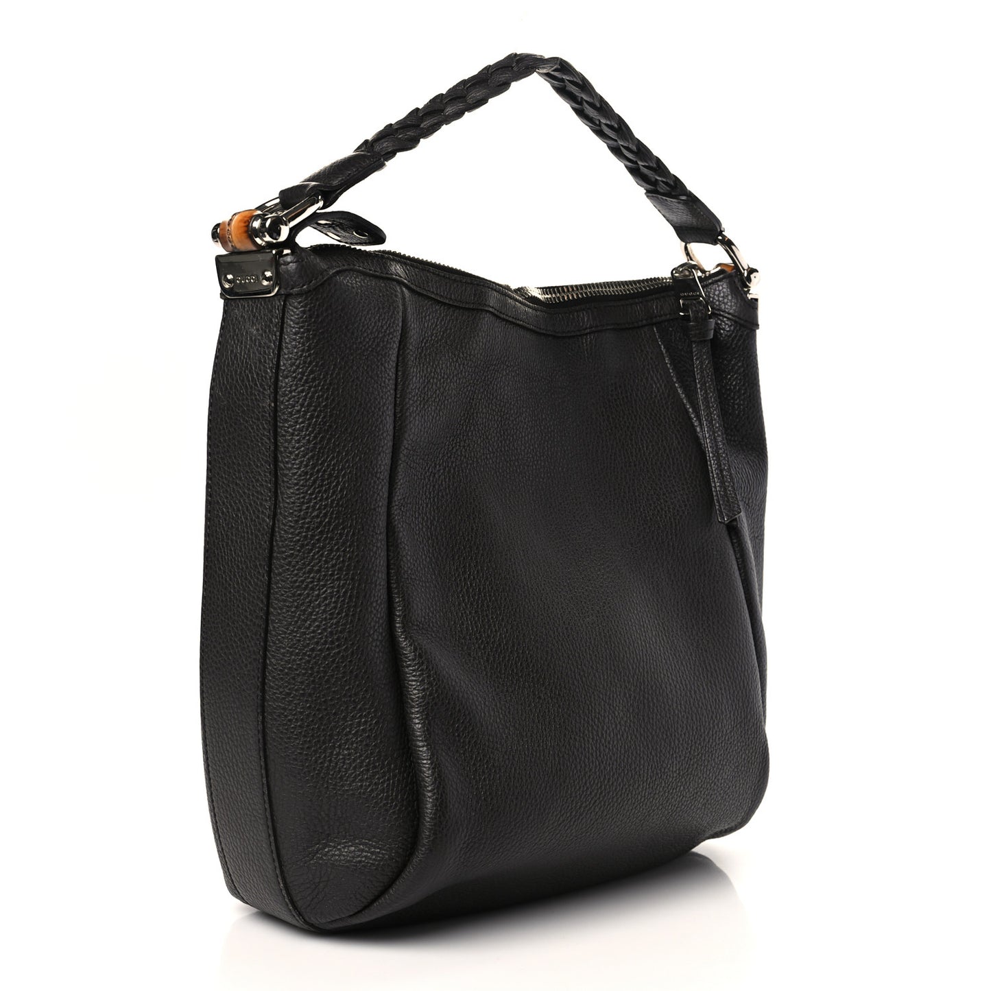 Grained Calfskin Bamboo Bar Hobo Dark Brown