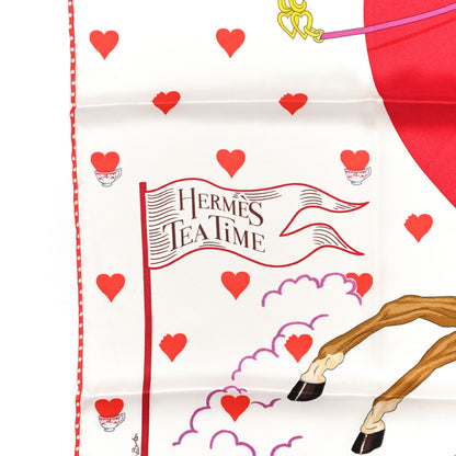 Hermes Silk Tea Time Scarf 70 White Framboise Rouge 3 of 6