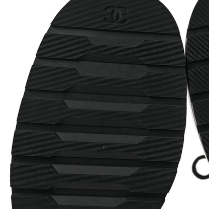Chanel Shiny Goatskin Calfskin Quilted Lace Up Combat Boots 37 Black White 7 of 10