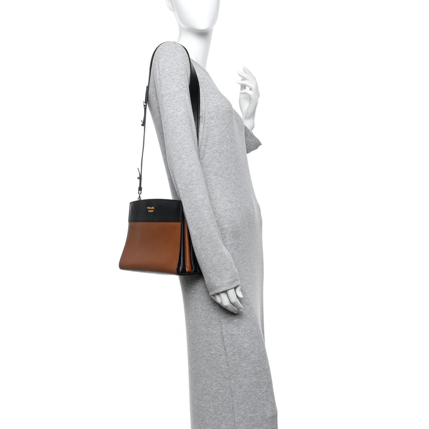 City Calf Esplanade Shoulder Bag  Caramel Black