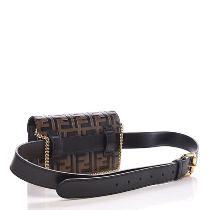 Fendi Vitello Liberty F is Fendi Bi-Color FF 1974 Embossed Envelope Belt Bag Maya Black 4 of 11