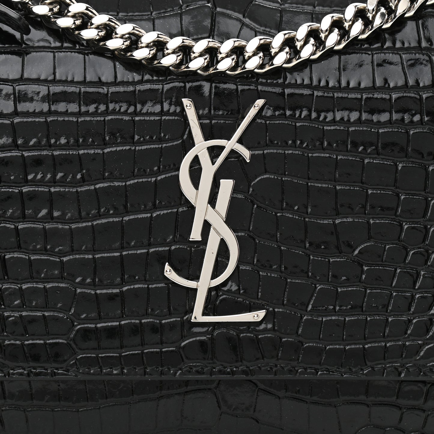 Calfskin Crocodile Embossed Medium Monogram Sunset Black