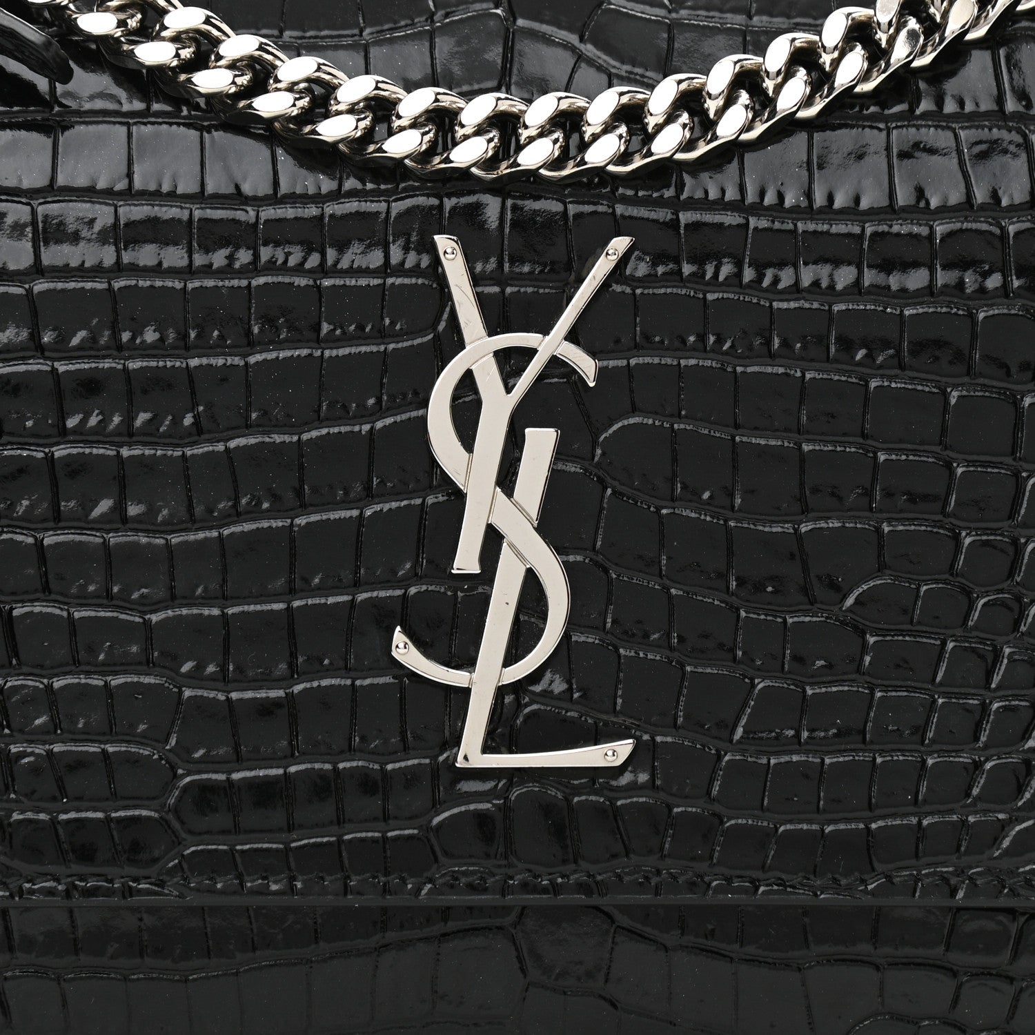Saint Laurent Calfskin Crocodile Embossed Medium Monogram Sunset Black 7 of 9