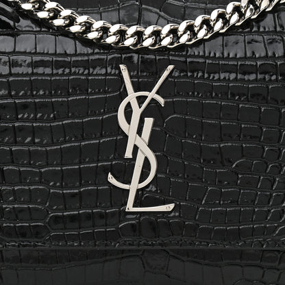 Saint Laurent Calfskin Crocodile Embossed Medium Monogram Sunset Black 7 of 9