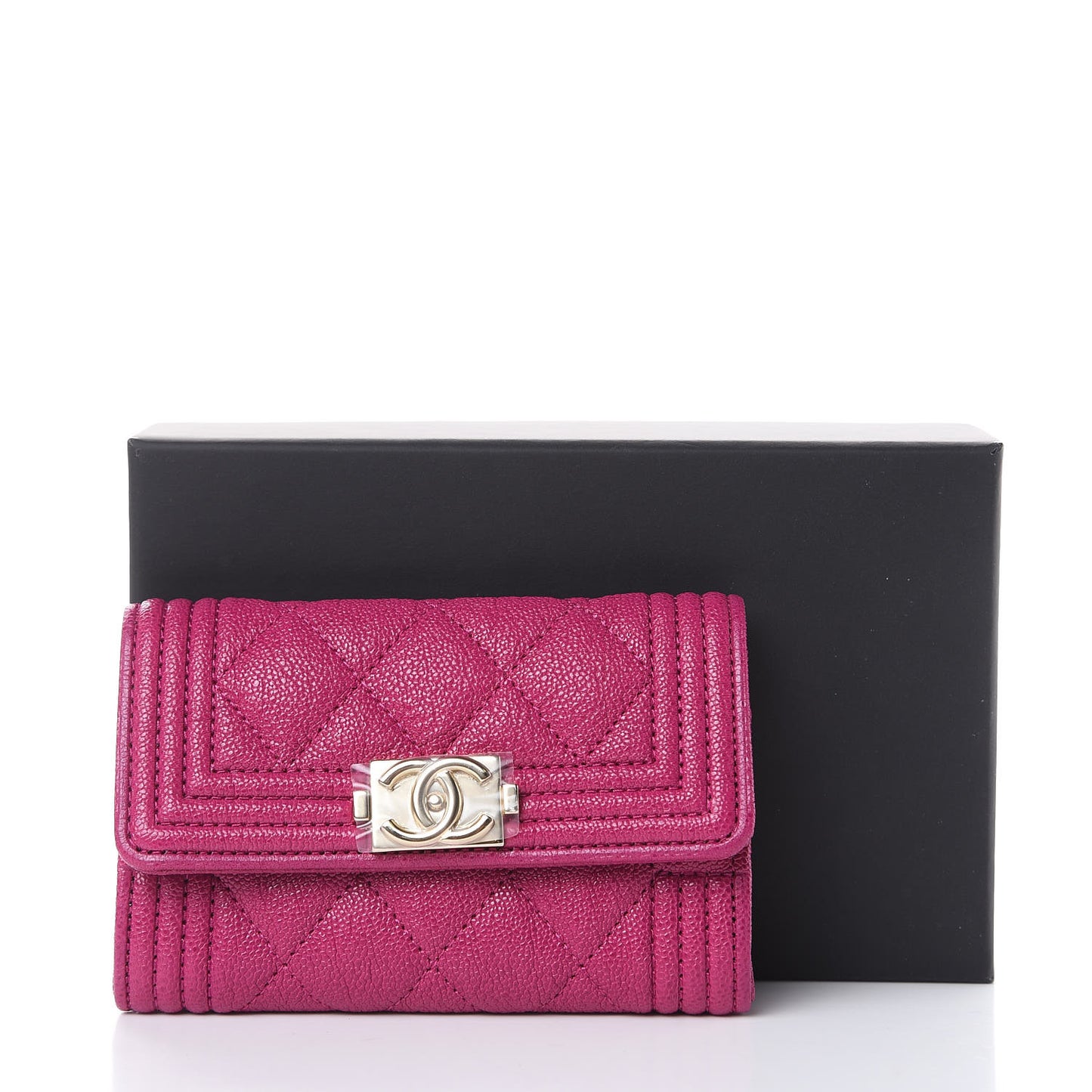 Caviar Quilted Boy Card Holder Wallet Fuchsia