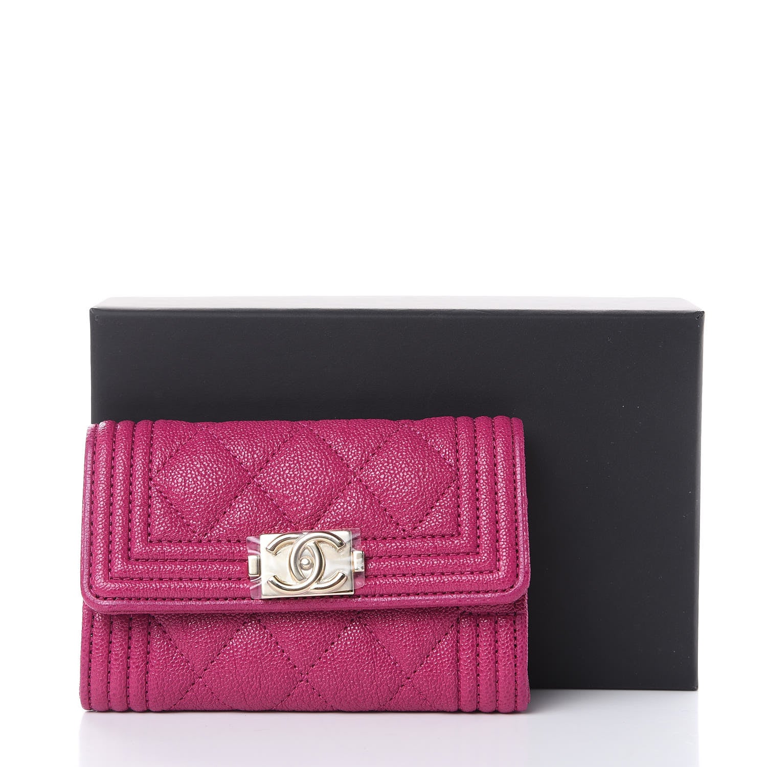 Chanel Caviar Quilted Boy Card Holder Wallet Fuchsia 9 of 9