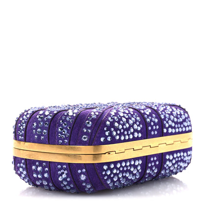 Alexander McQueen Suede Crystal Britannia Skull Box Clutch Purple 4 of 10