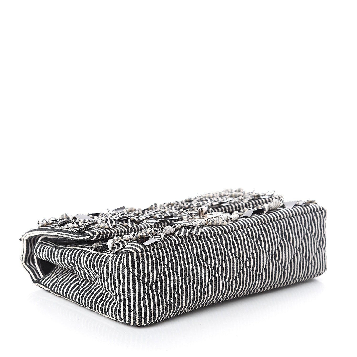 Chanel Canvas Sequin Stripe Medium Double Flap Black White 3 of 8