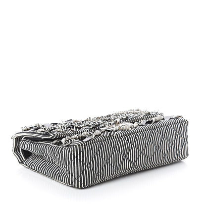 Chanel Canvas Sequin Stripe Medium Double Flap Black White 3 of 8