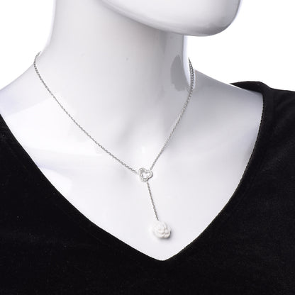 Chanel 18K White Gold Diamond Agate Camelia Sculpte Pendant Necklace 2 of 6