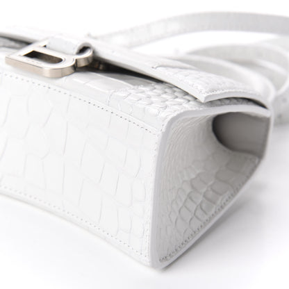 Balenciaga Shiny Calfskin Crocodile Embossed Hourglass Top Handle Bag XS White 8 of 10