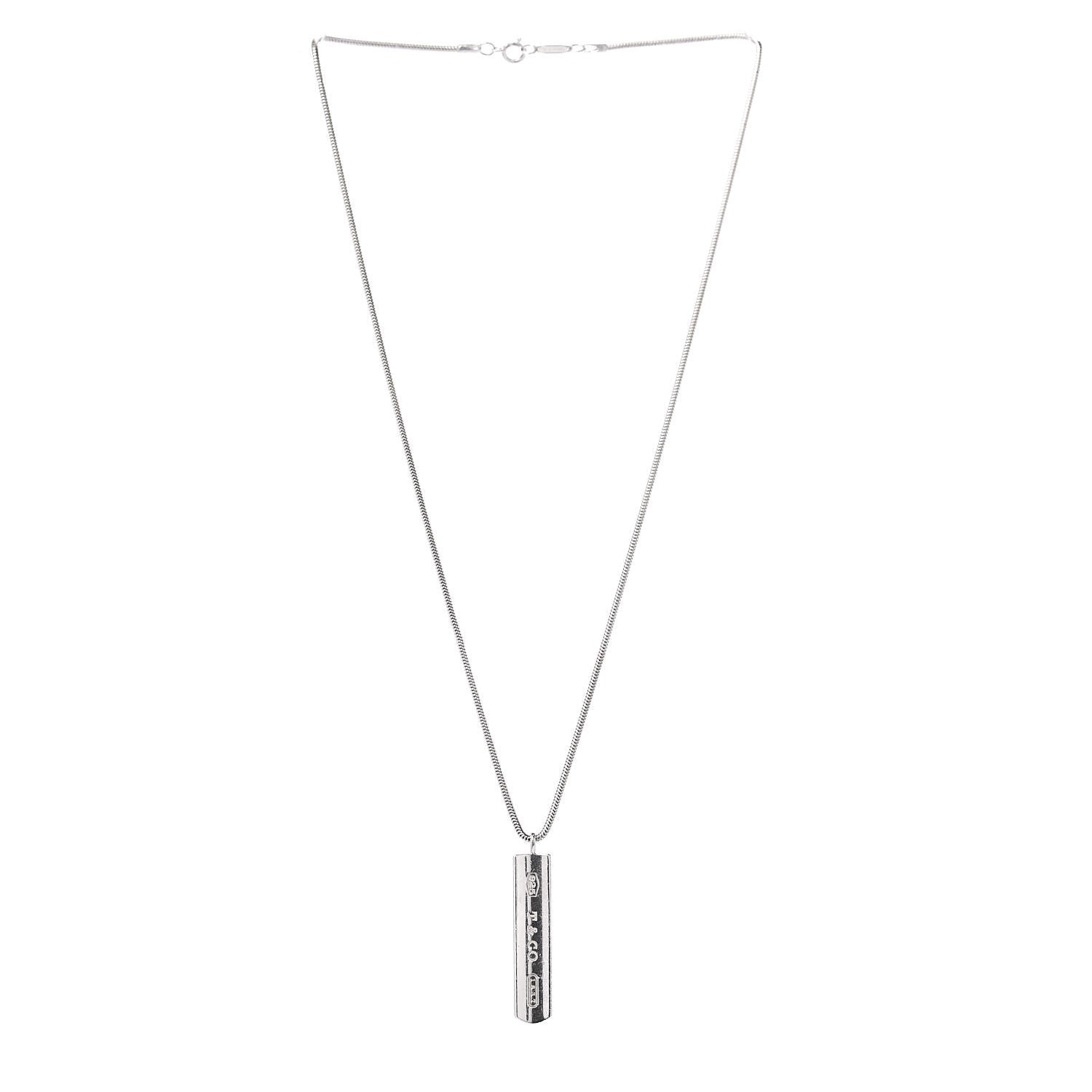 Tiffany Sterling Silver 1837 Bar Pendant Necklace 3 of 7