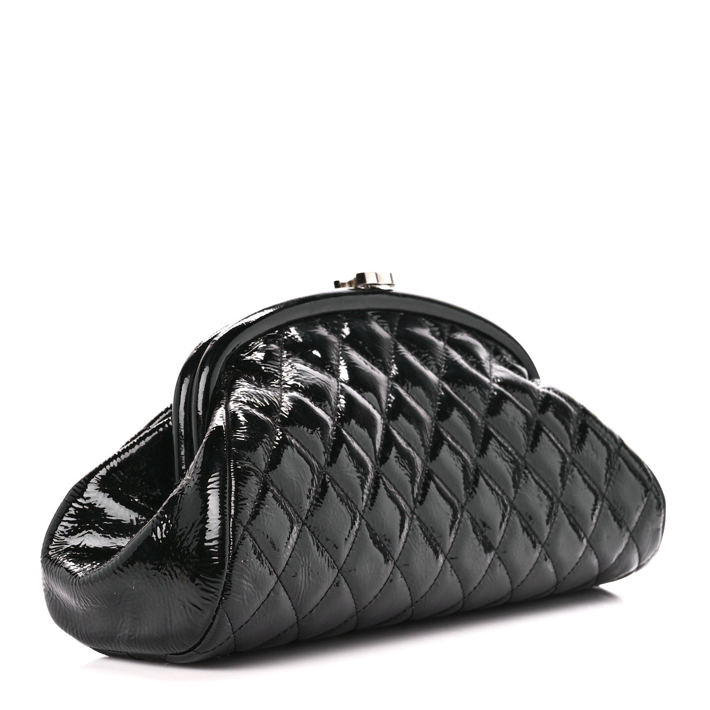 Distressed Patent Quilted Timeless Clutch Black