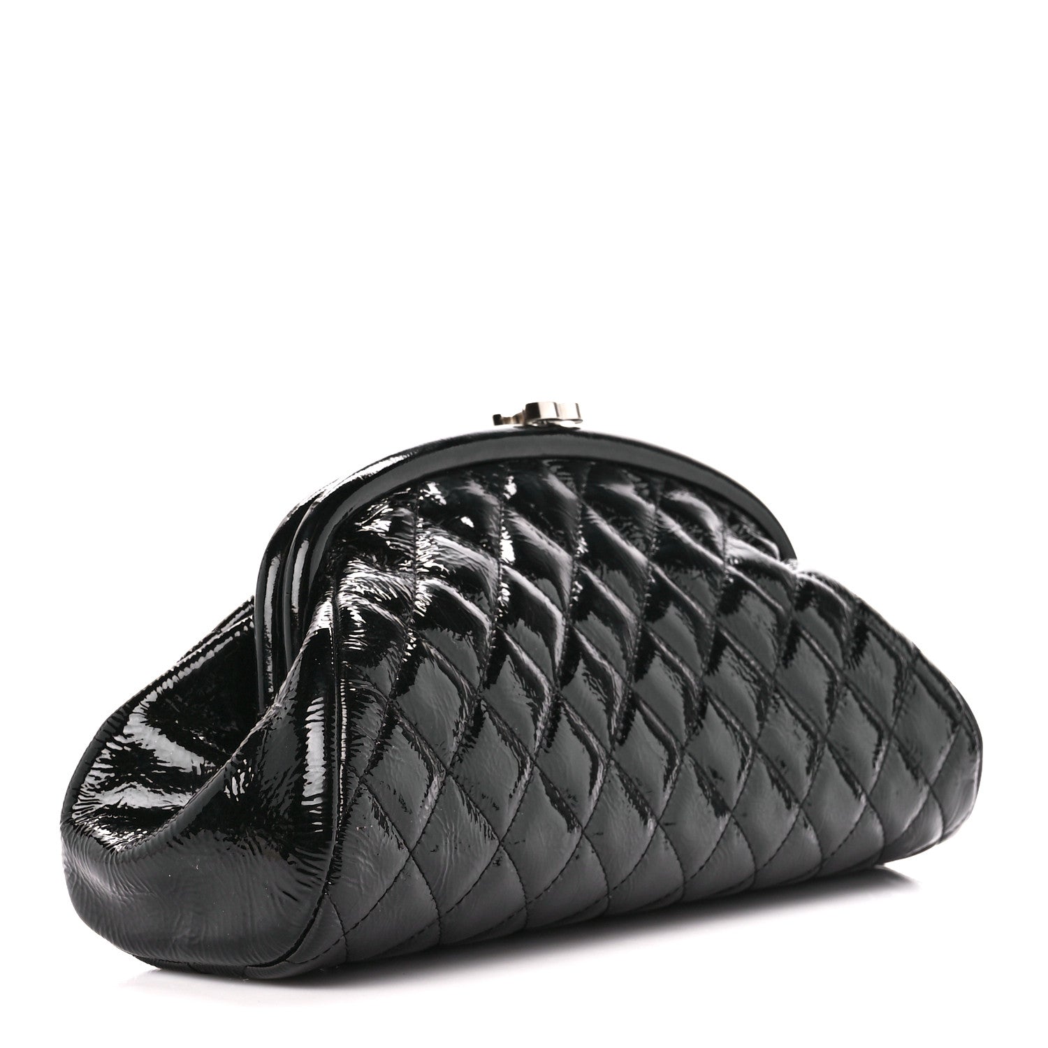 Chanel Distressed Patent Quilted Timeless Clutch Black 3 of 10