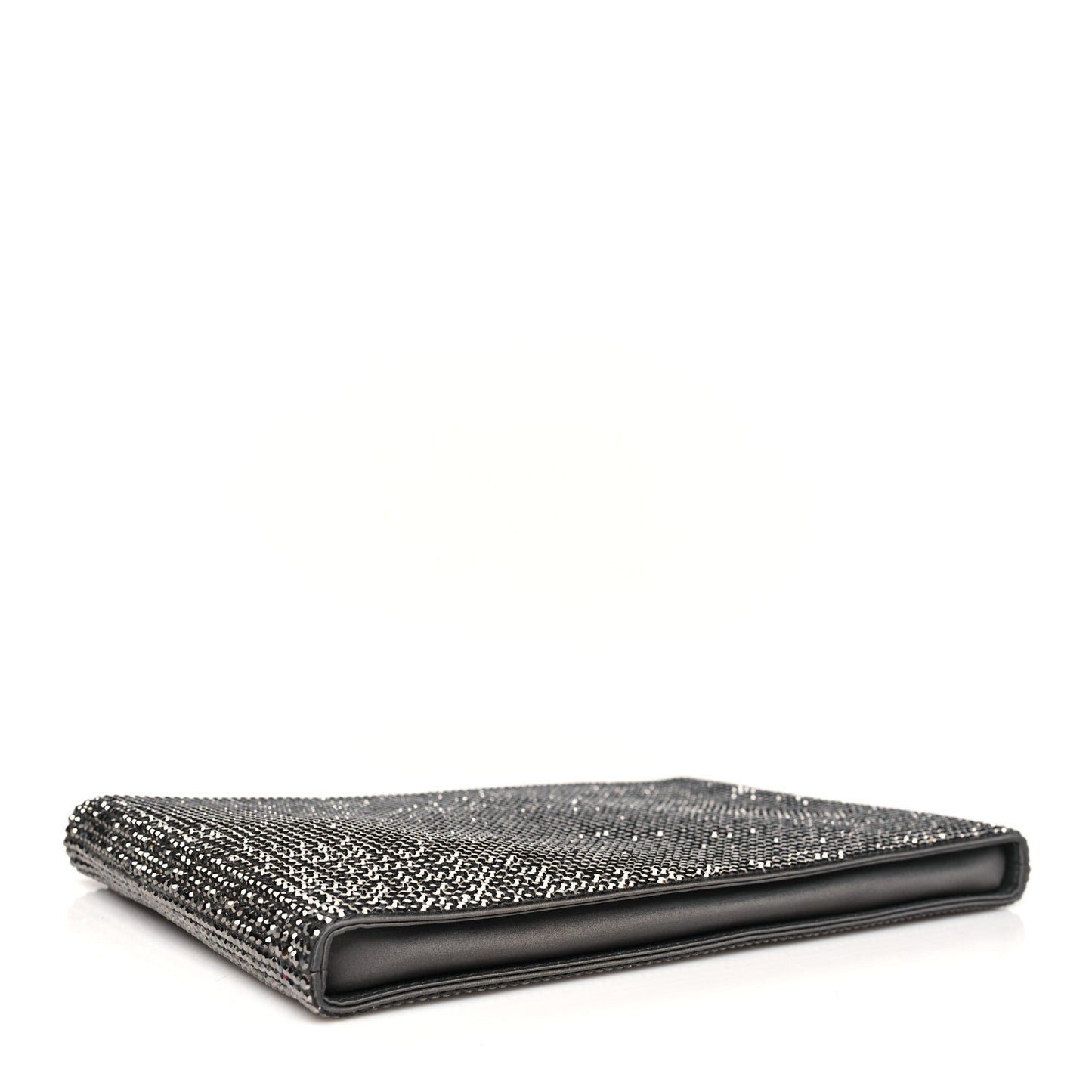 Satin Allover Crystal Wristlet Pouch Hematite