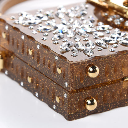 Dolce & Gabbana Crystal Embellished Plexiglass Dolce Box Clutch Gold 8 of 10