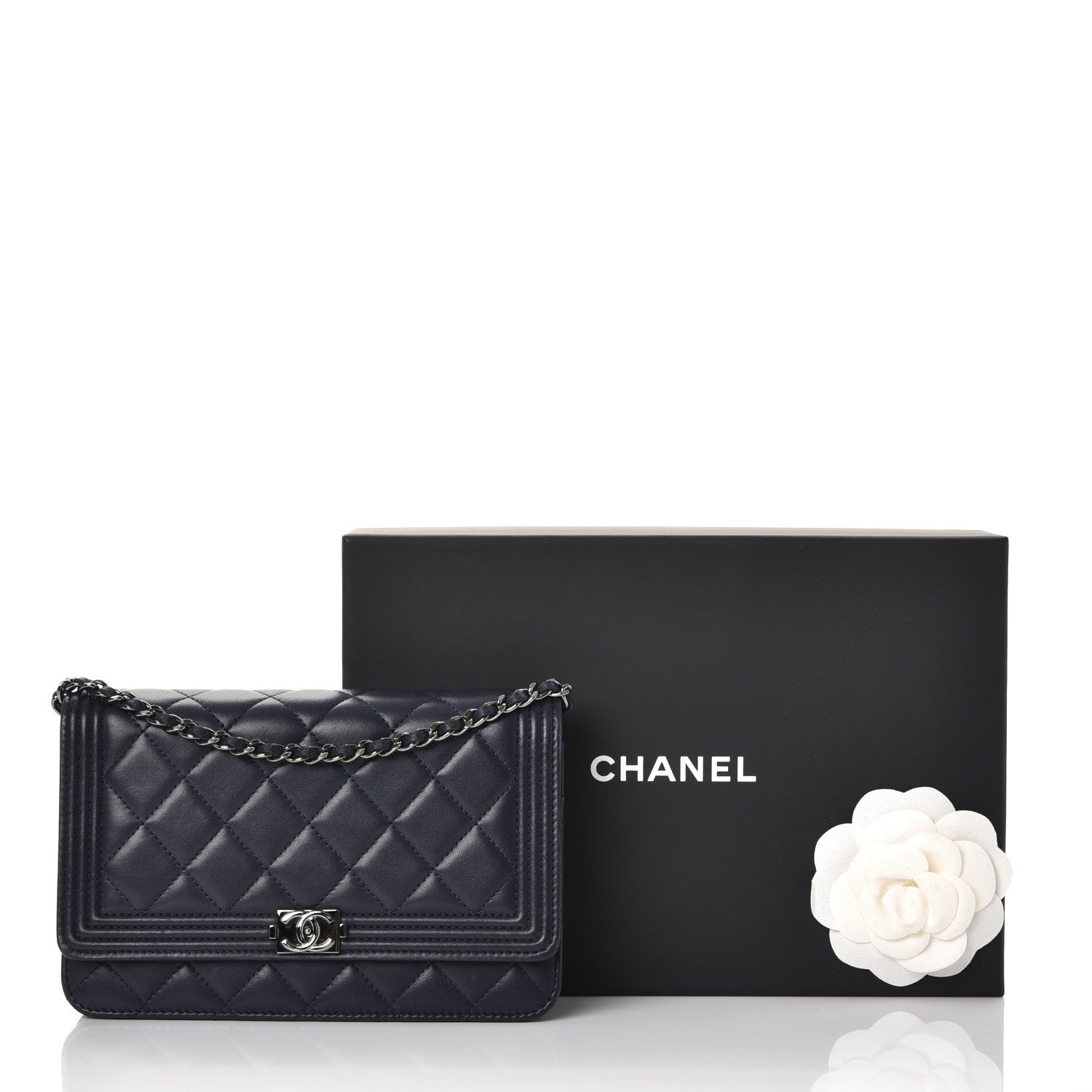 Chanel Lambskin Quilted Boy Wallet On Chain WOC Navy Blue 12 of 12