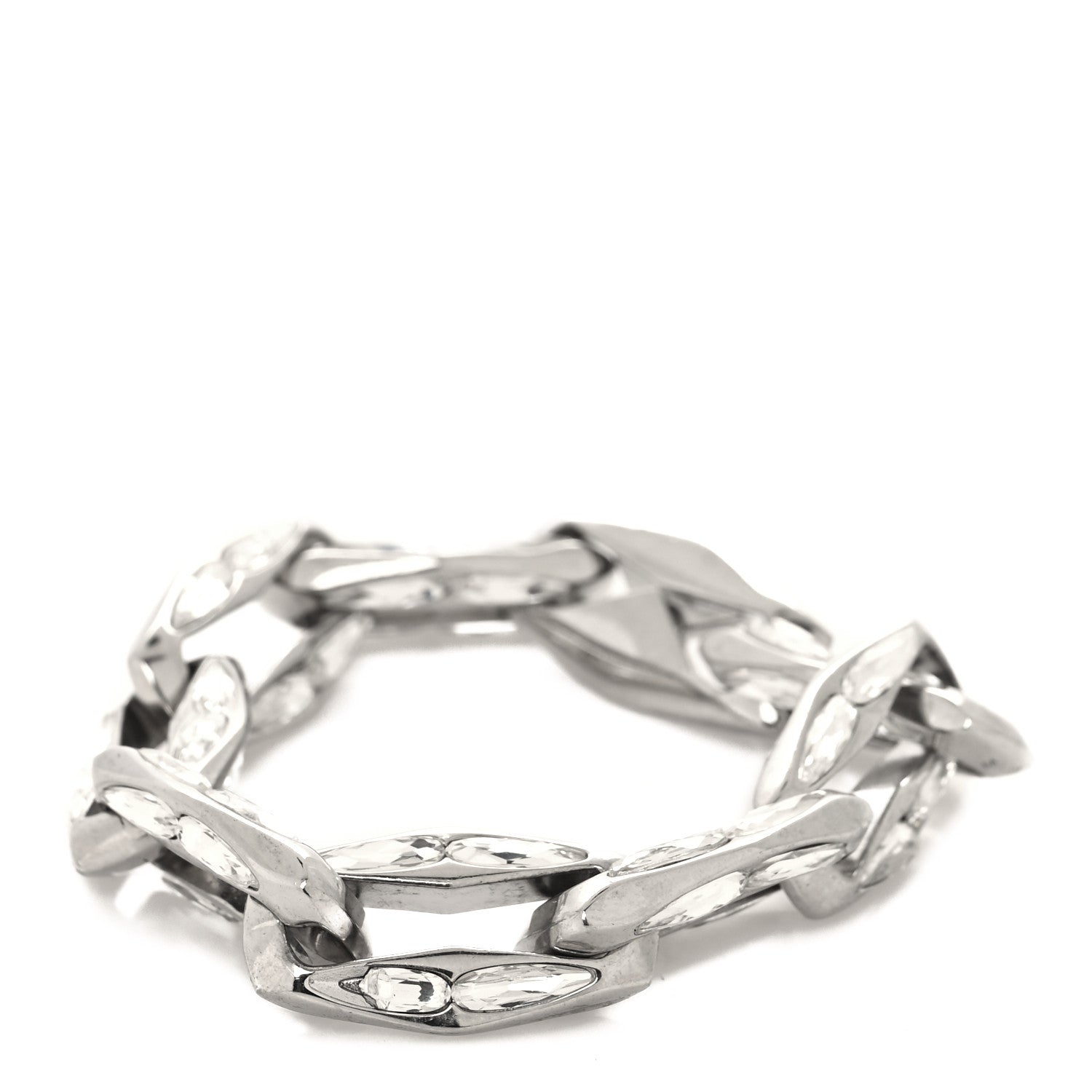 Saint Laurent Metal Crystral Chain Link Bracelet Silver 3 of 4