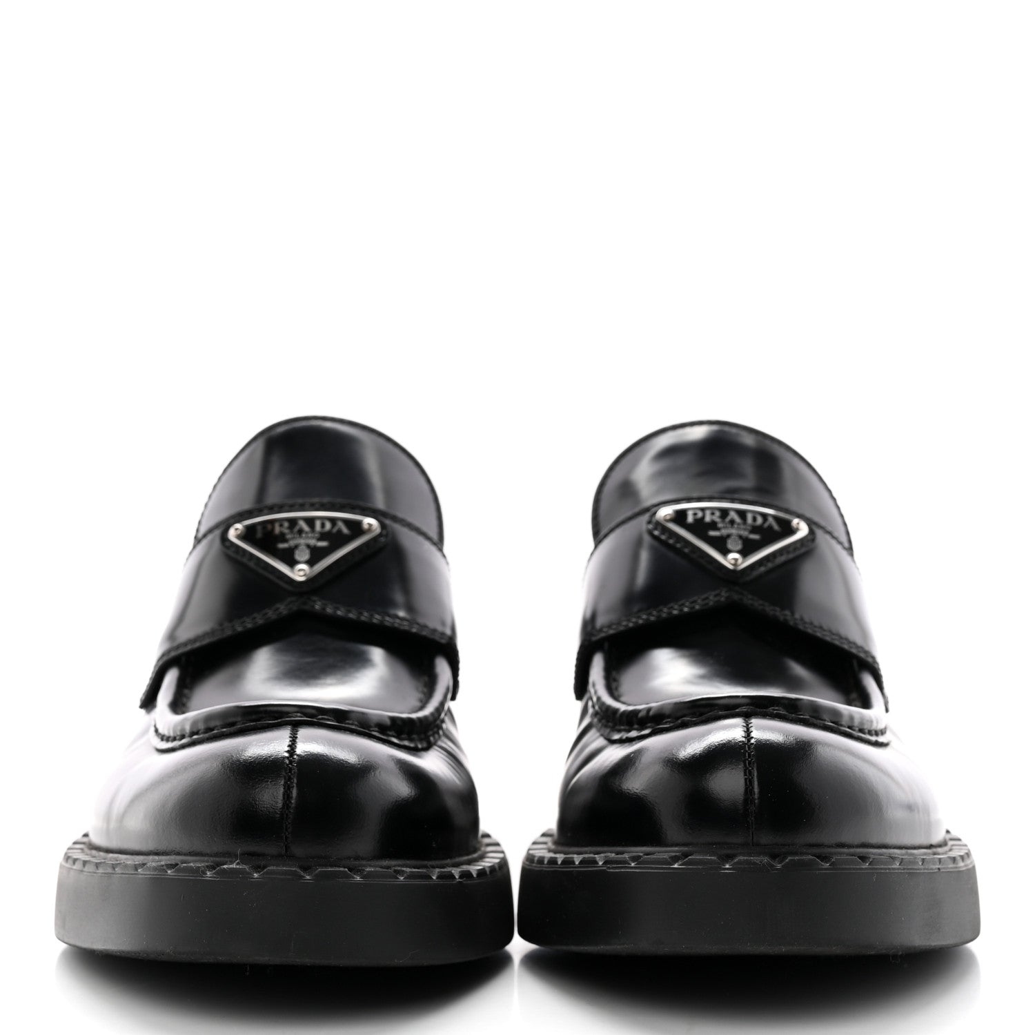 Prada Spazzolato Metal Triangle Logo 50mm Loafers 39.5 Black 2 of 19