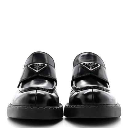 Prada Spazzolato Metal Triangle Logo 50mm Loafers 39.5 Black 2 of 19