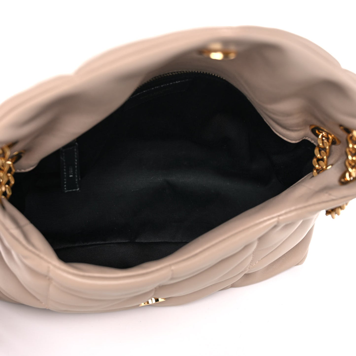 Lambskin Quilted Small Loulou Puffer Monogram Chain Satchel Dark Beige